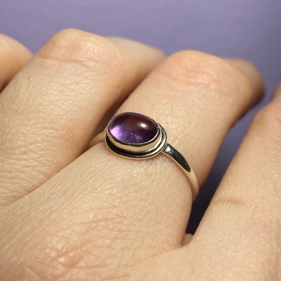 AMETHYST CABOCHON IN 925 STERLING SILVER RING - Picture 2 of 13